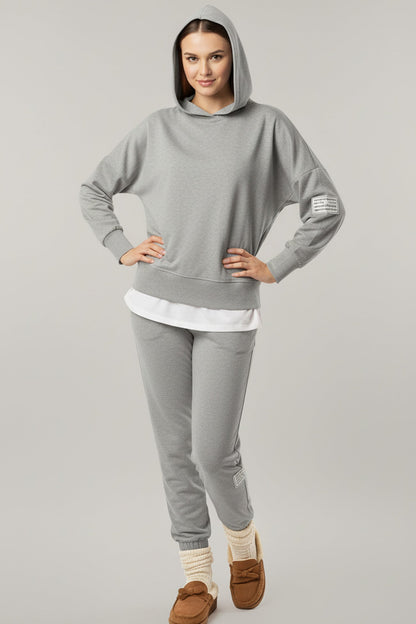Solid Color Patchwork Hoodie Pants Outfit Sets