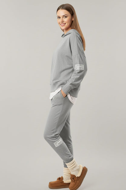 Solid Color Patchwork Hoodie Pants Outfit Sets