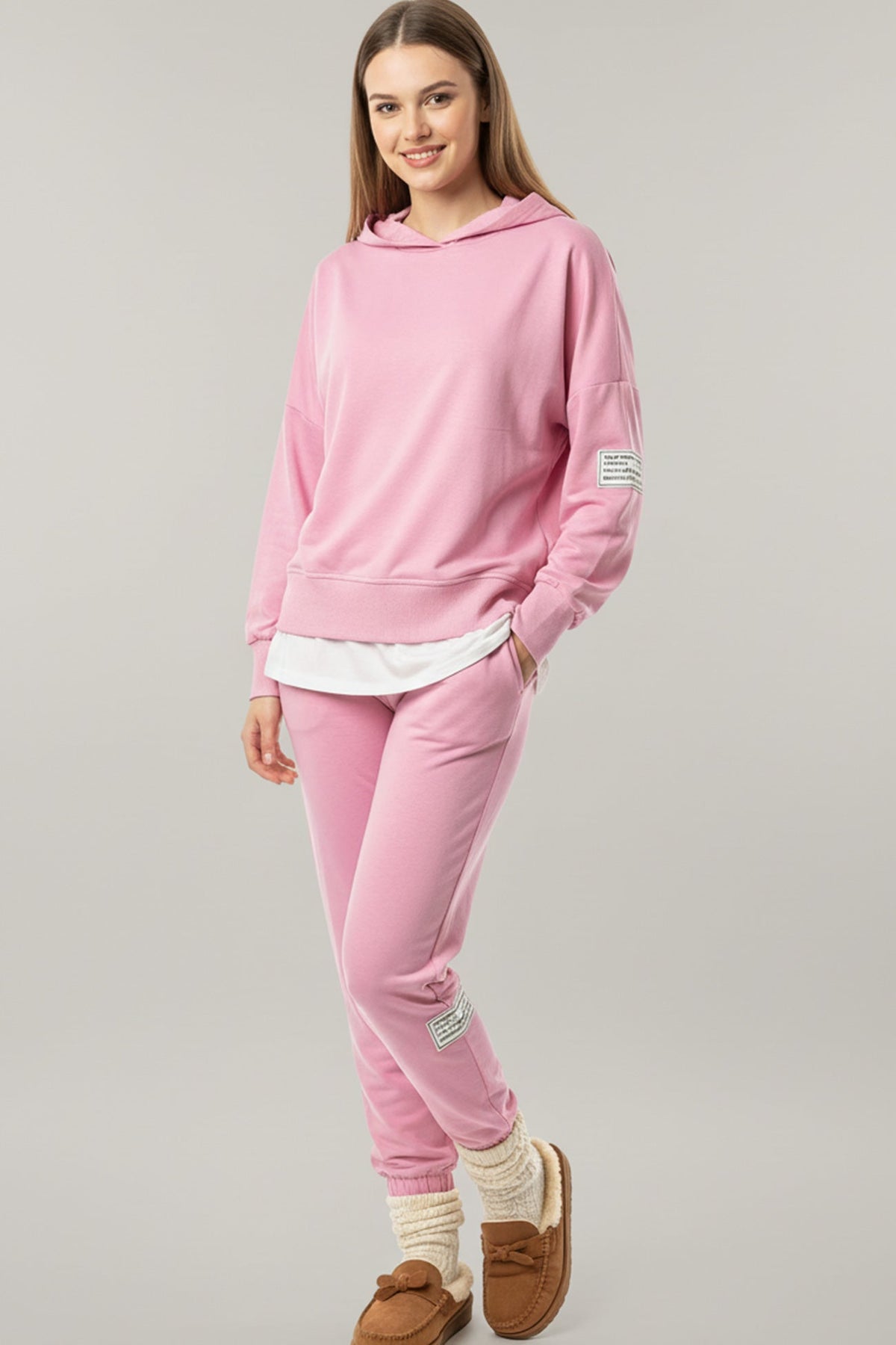 Solid Color Patchwork Hoodie Pants Outfit Sets