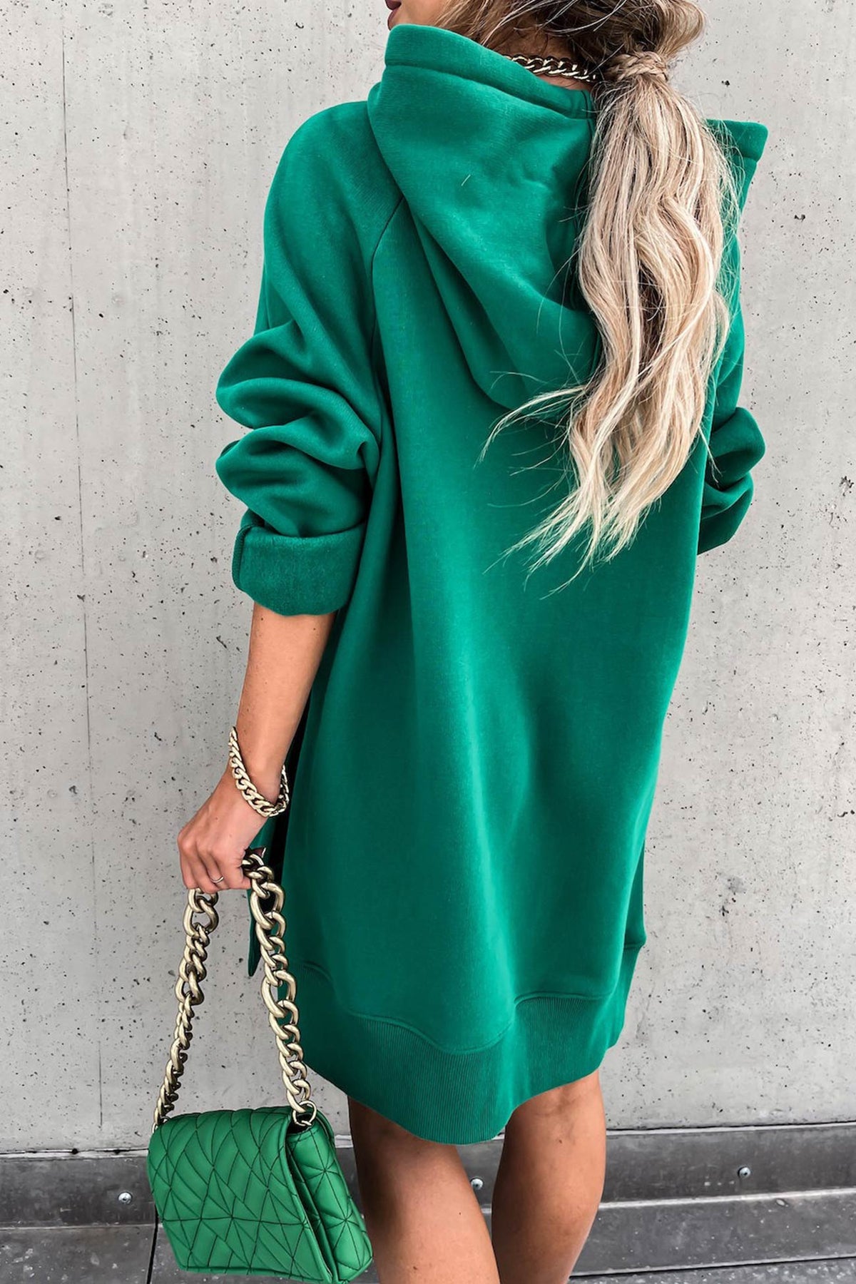 Solid Color Slit Mid-length Hoodie