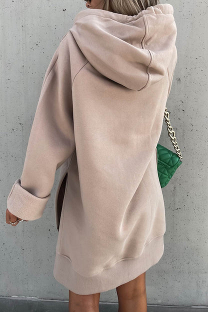 Solid Color Slit Mid-length Hoodie