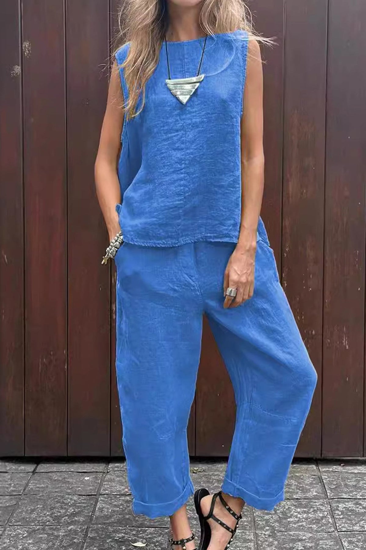 Solid Tank Top Long Pants Set
