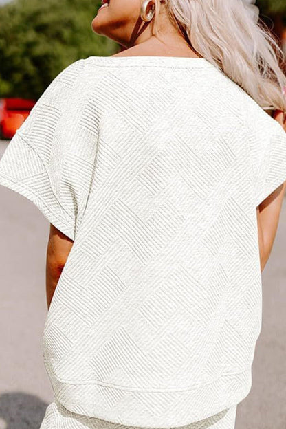 Solid Textured T-shirt Long Pants Set