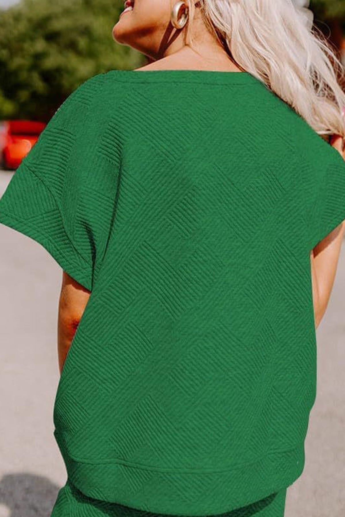 Solid Textured T-shirt Long Pants Set