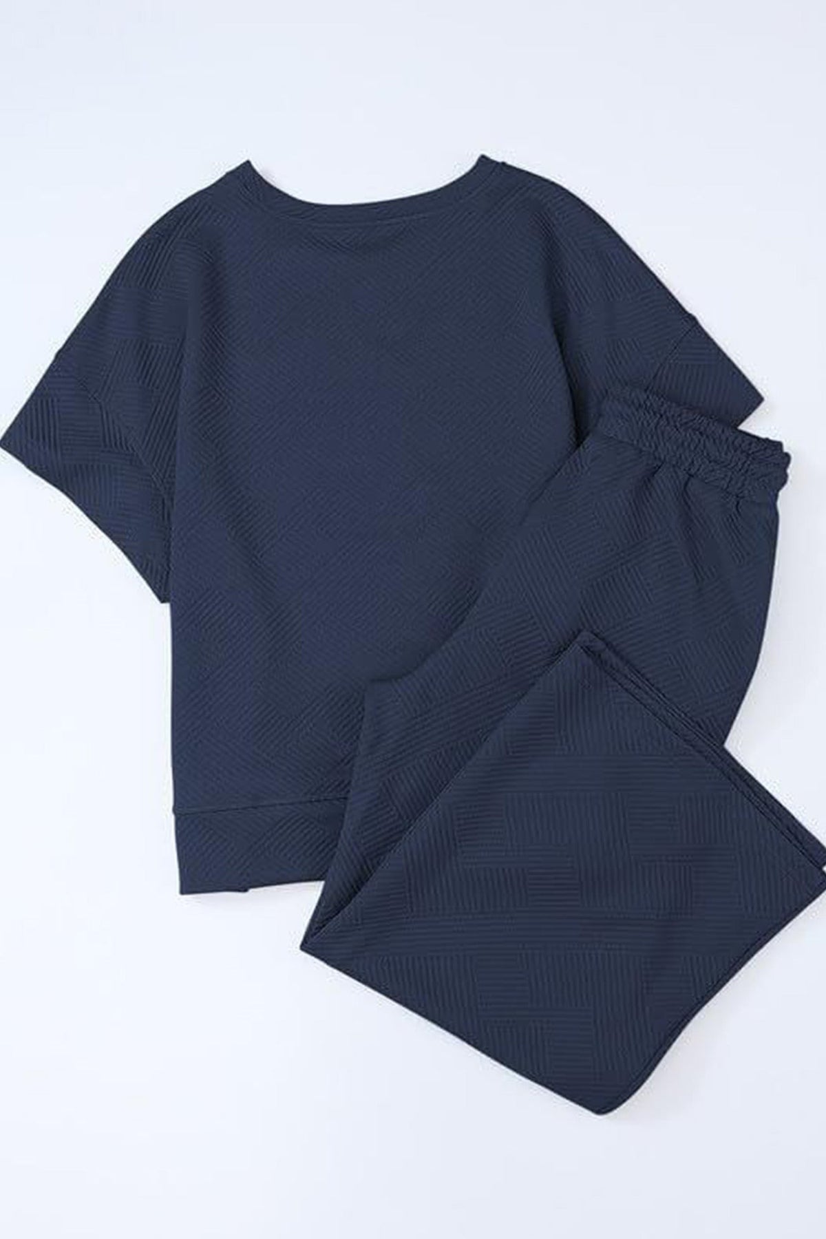 Solid Textured T-shirt Long Pants Set