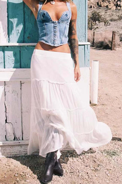 Solid Color Ruffled Tiered Skirt
