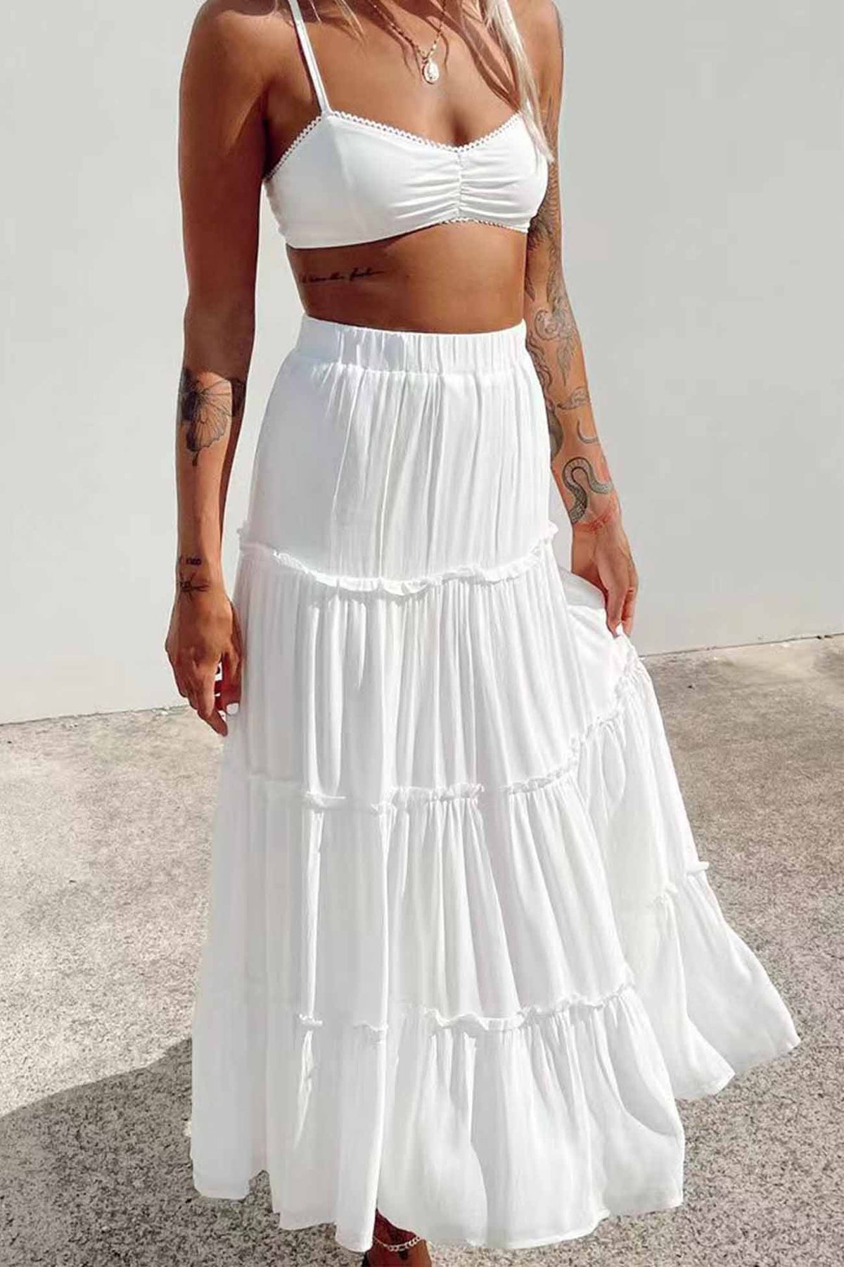 Solid Color Ruffled Tiered Skirt