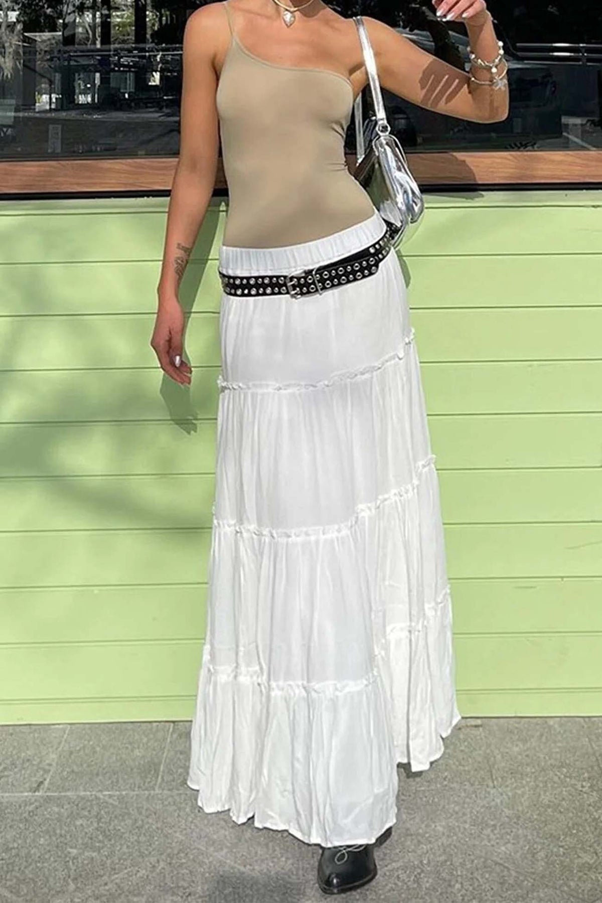 Solid Color Ruffled Tiered Skirt