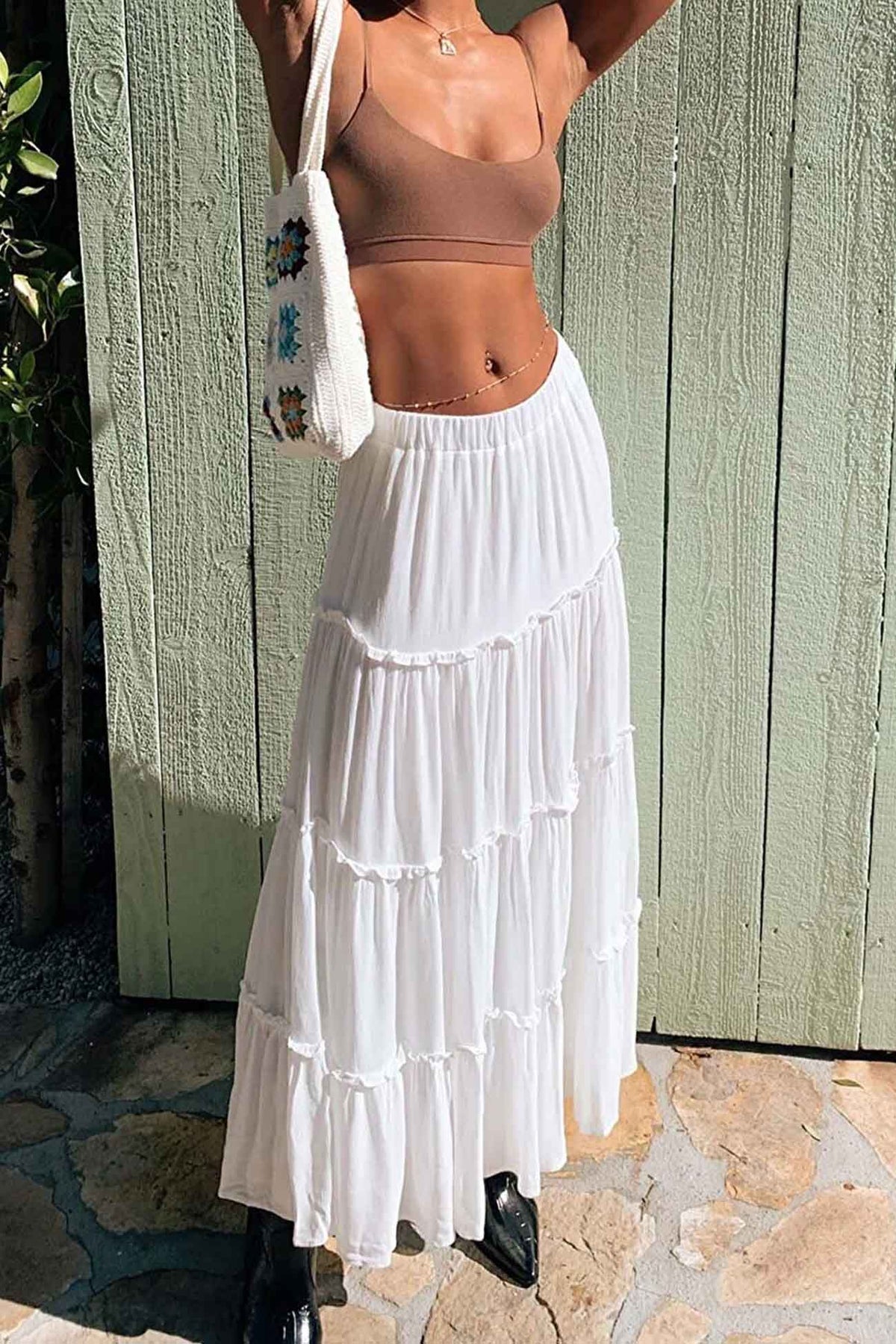 Solid Color Ruffled Tiered Skirt