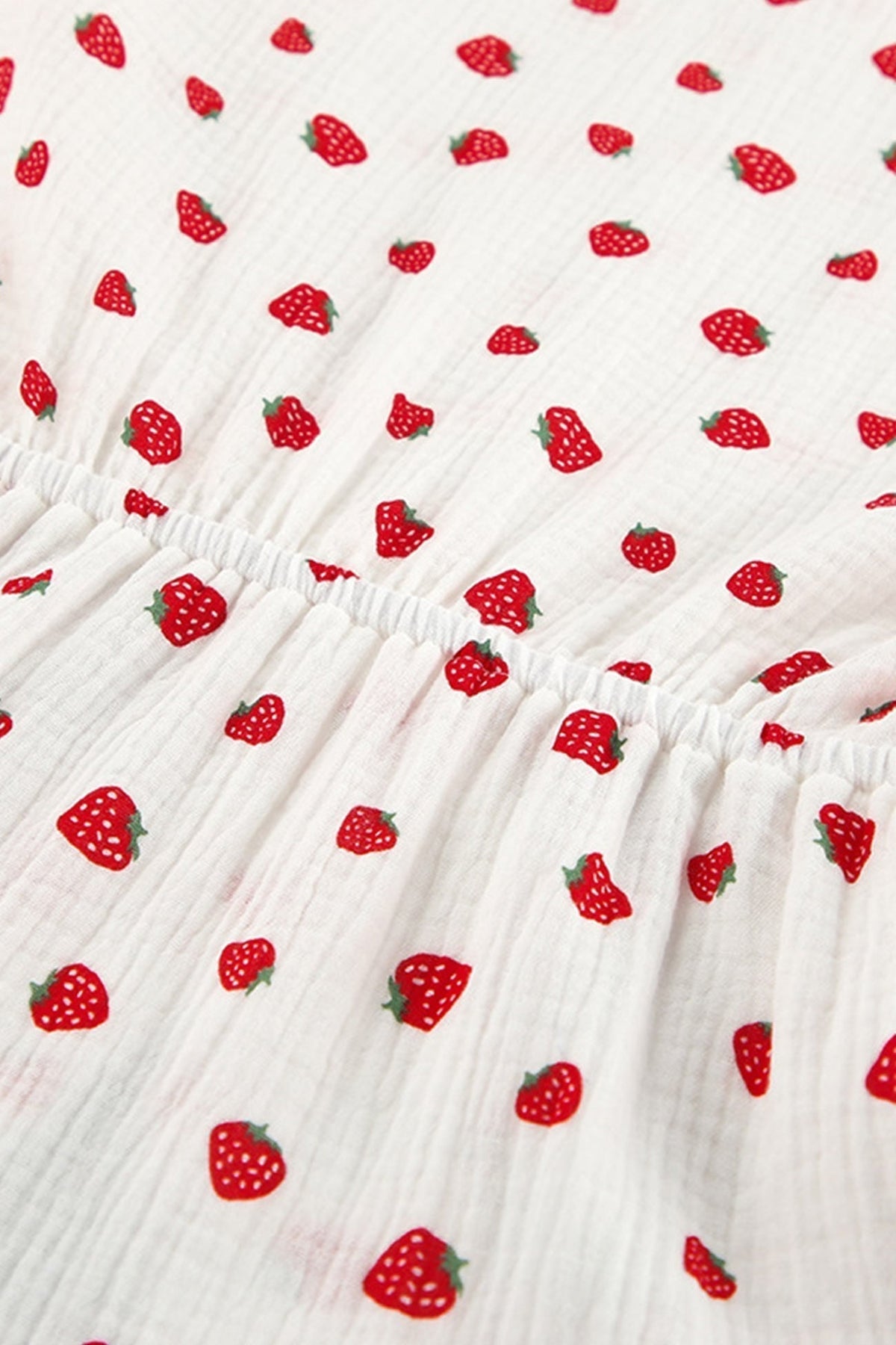 Strawberry Print V-Neck Balloon Sleeve Tiered Ruffle Mini Dress