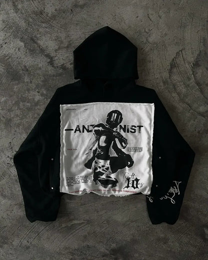 Patched Pullover Sweatshirt Hoodie