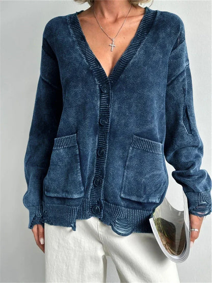 Ragged Button Up Oversized Cardigan