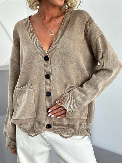 Ragged Button Up Oversized Cardigan