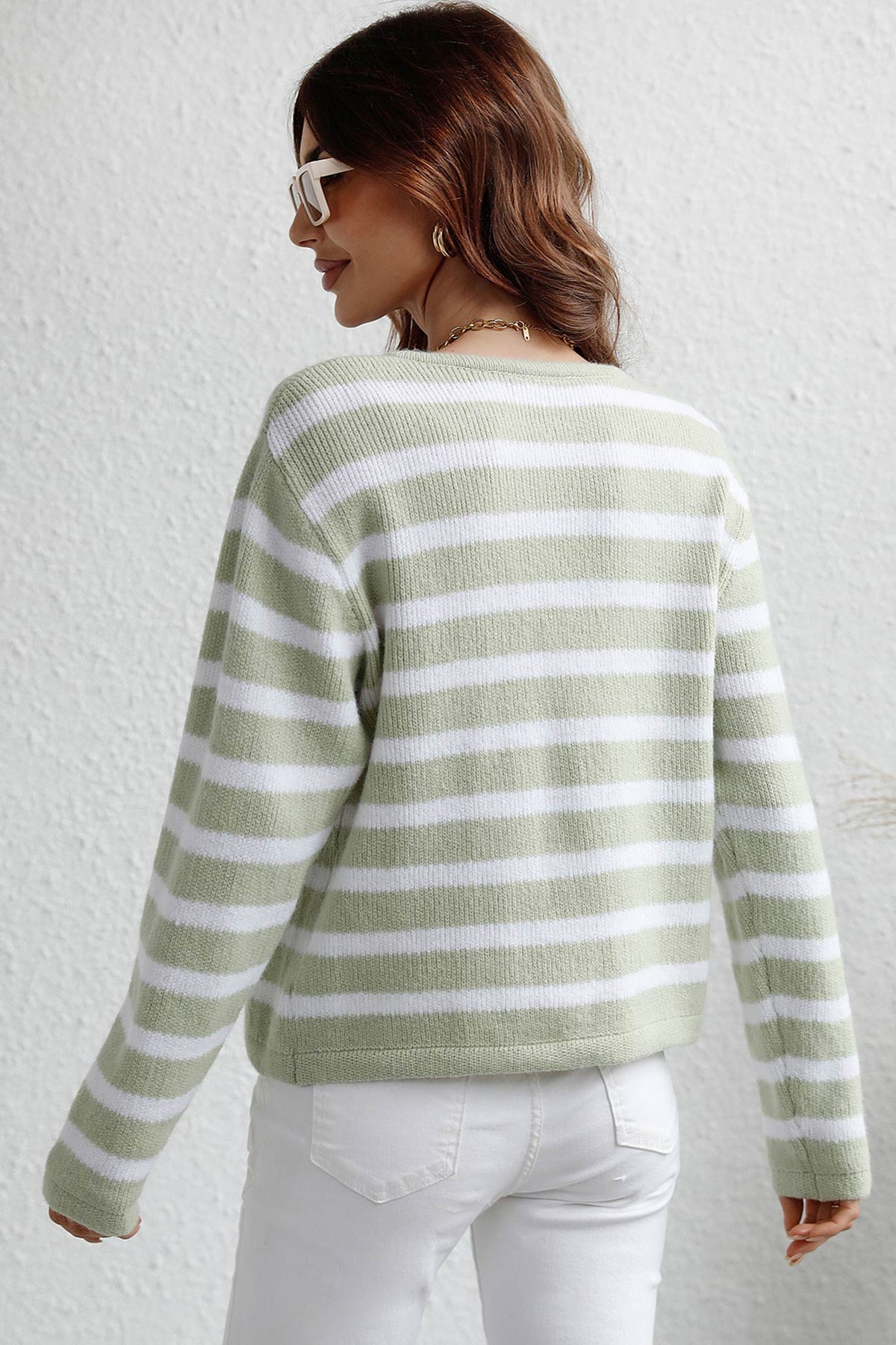 Striped Front With Pocket Cardigan