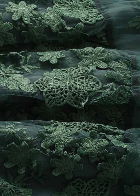 Round Neck Three Quarter Sleeve Floral Lace Embroidered Overlay Midi Dress
