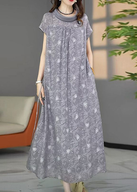 Cowl Neck Cap Sleeve Belted Pocket Sunburst Heart Print Maxi Dress