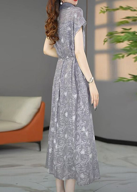 Cowl Neck Cap Sleeve Belted Pocket Sunburst Heart Print Maxi Dress