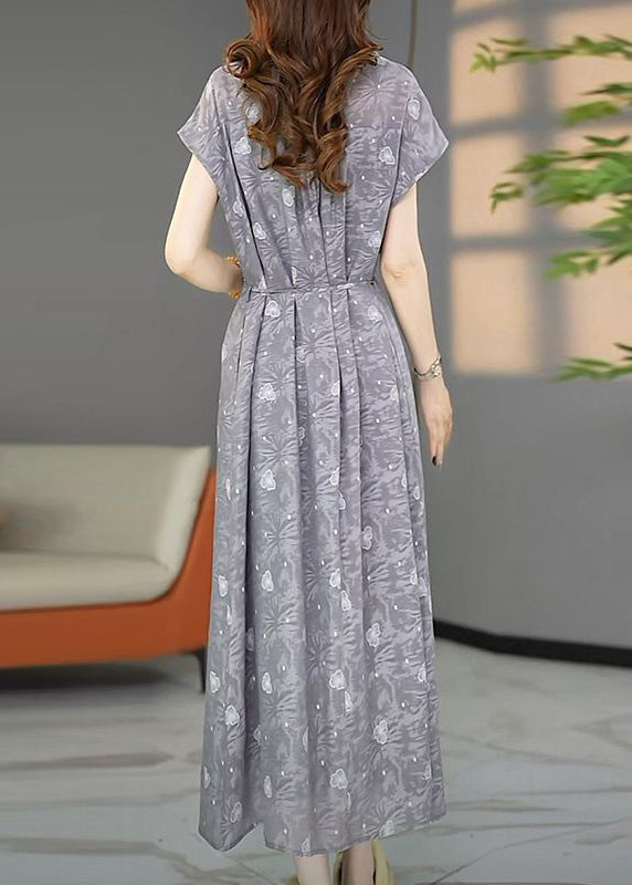 Cowl Neck Cap Sleeve Belted Pocket Sunburst Heart Print Maxi Dress