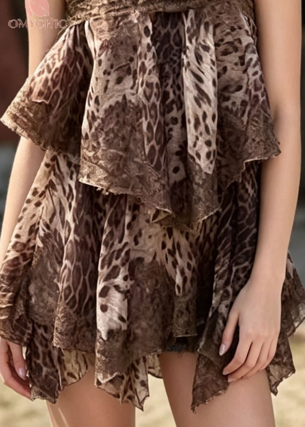 Print Lace Trim Tiered Ruffle Spaghetti Strap Babydoll Mini Dress