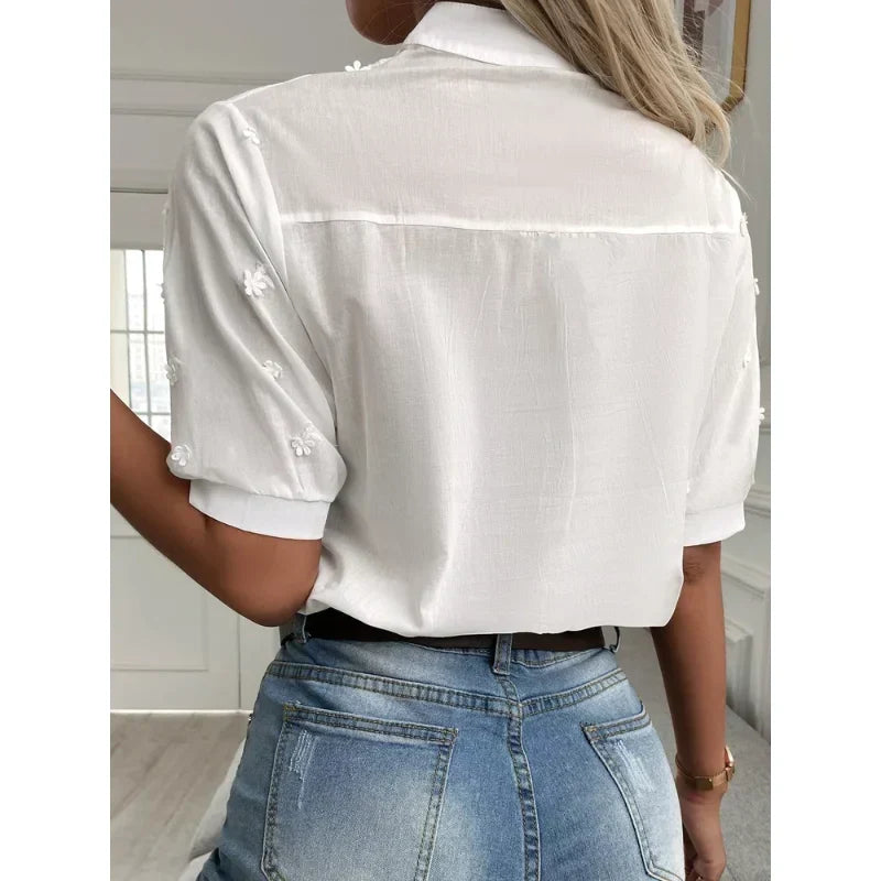 Floral Embroidery Lace Hollow V-neck Blouse