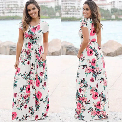 Pink Boho Floral Maxi Floral Dress