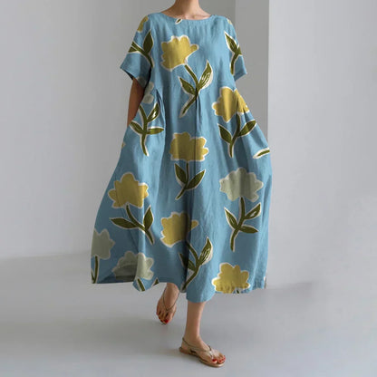 Fashion Floral Printed Short Sleeve Dinner Floral Dress