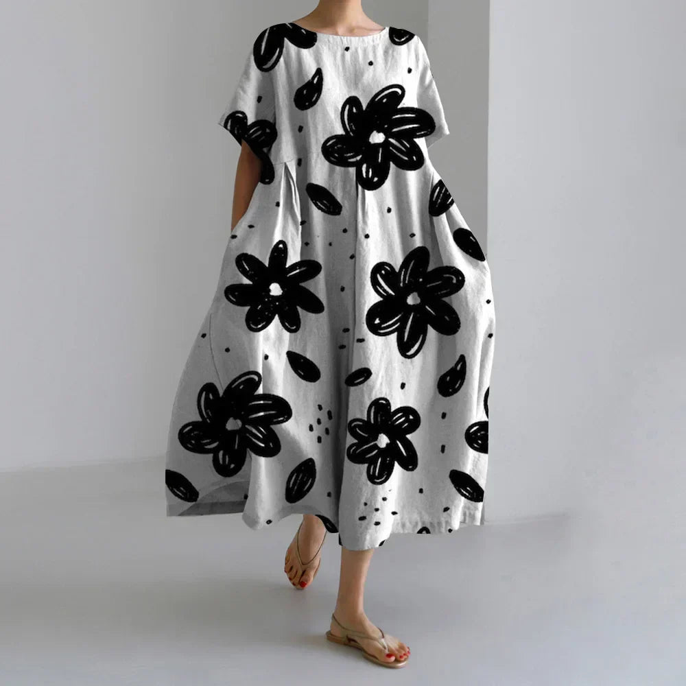 Fashion Floral Printed Short Sleeve Dinner Floral Dress