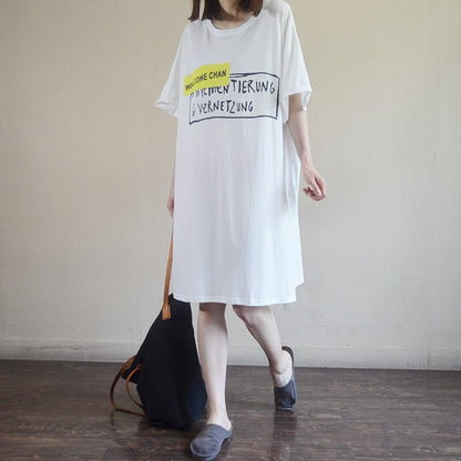 Crew Neck Graphic Print Half Sleeve Oversized T Shirt Dress