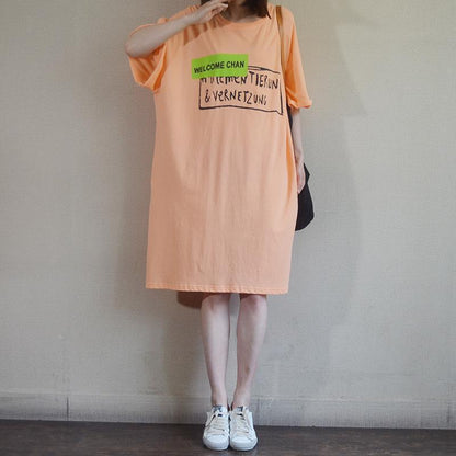 Crew Neck Graphic Print Half Sleeve Oversized T Shirt Dress