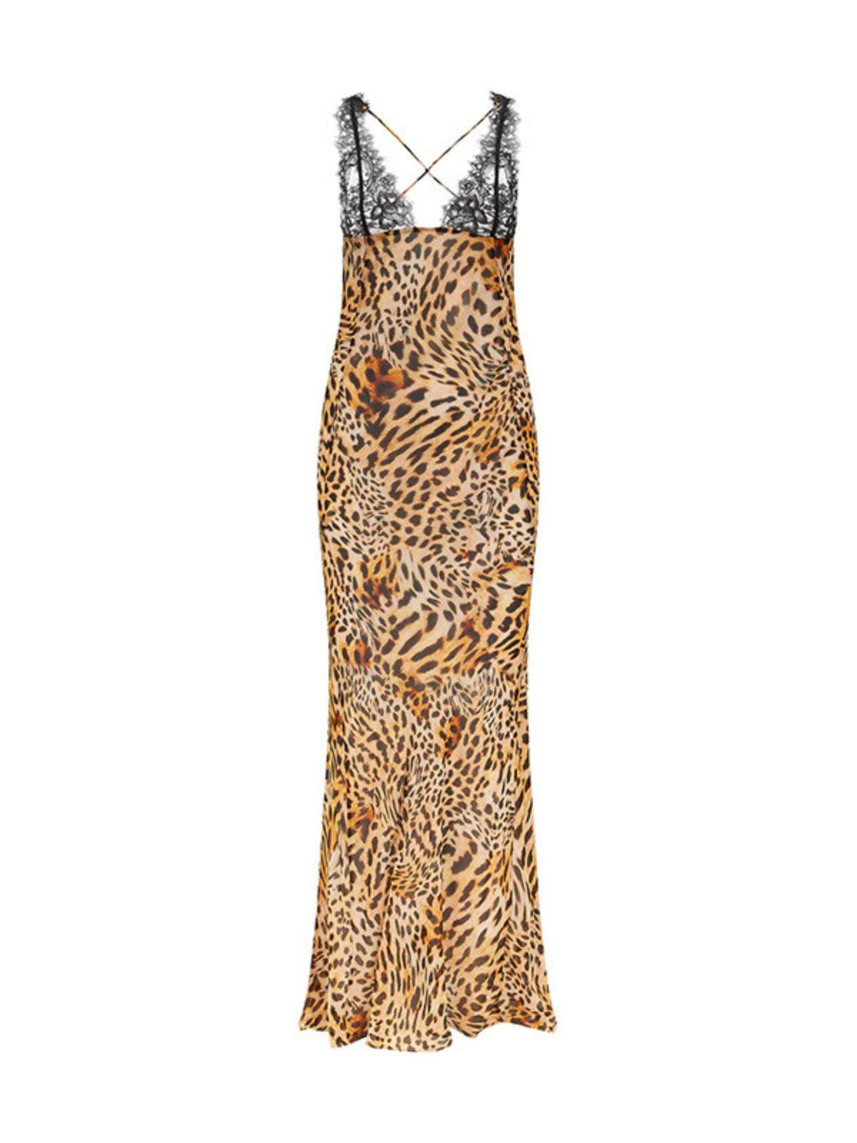 Lace V Neck Print Column Maxi Dress