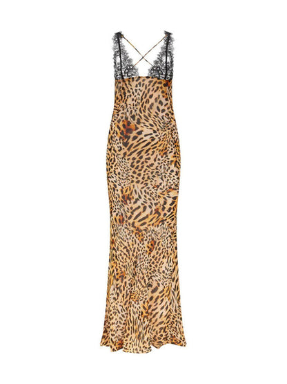 Lace V Neck Print Column Maxi Dress