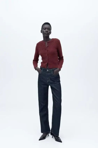 Simple Casual Textured Round Neck Cardigan