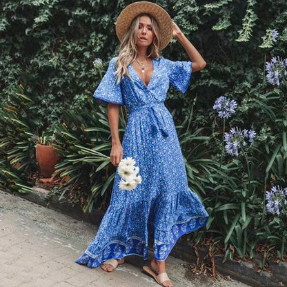 Deep V-neck Floral Boho Summer Dress