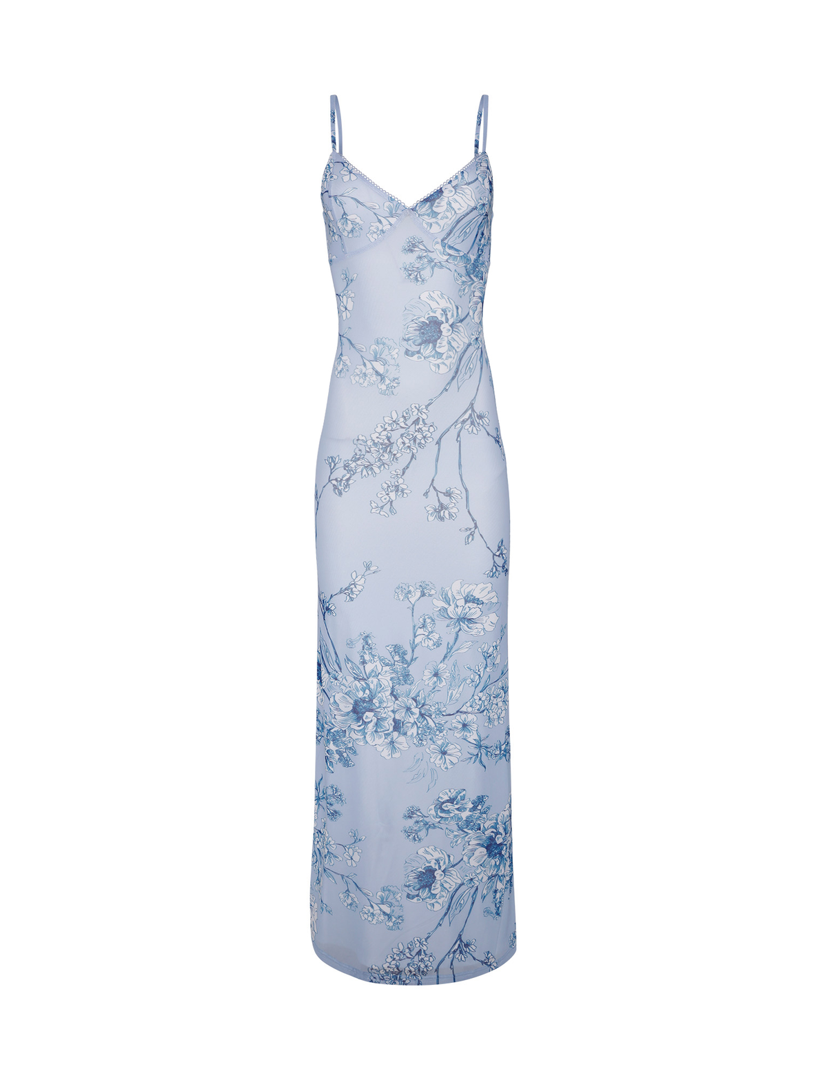 Spaghetti Strap Chinoiserie Floral Print Bodycon Maxi Dress