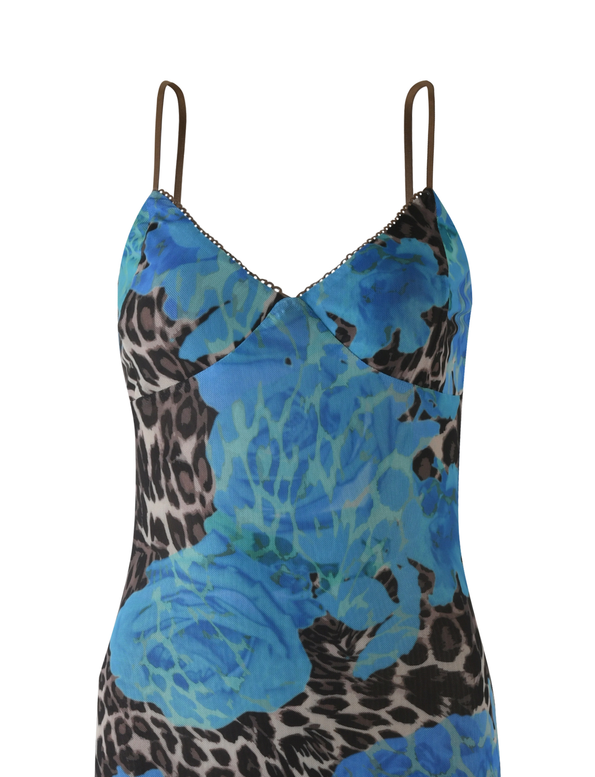 Spaghetti Strap V Neck Floral Hybrid Print Bodycon Maxi Dress