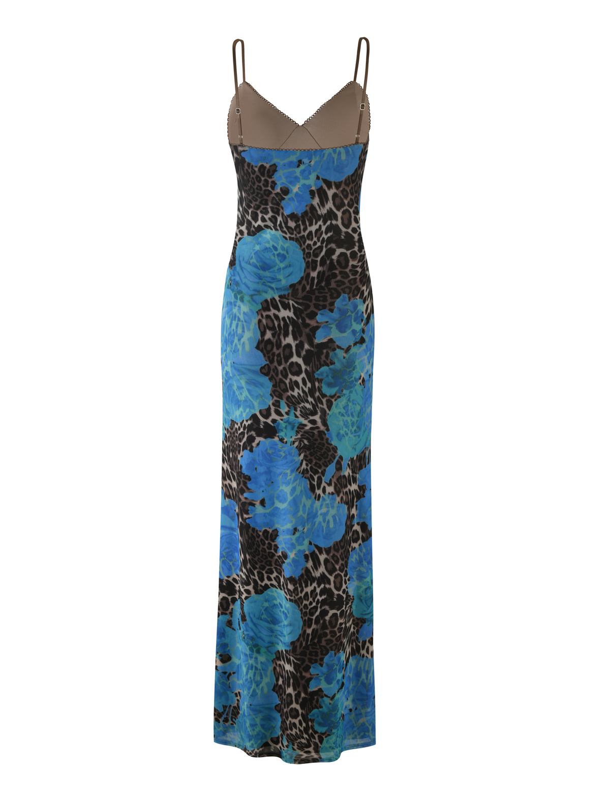 Spaghetti Strap V Neck Floral Hybrid Print Bodycon Maxi Dress