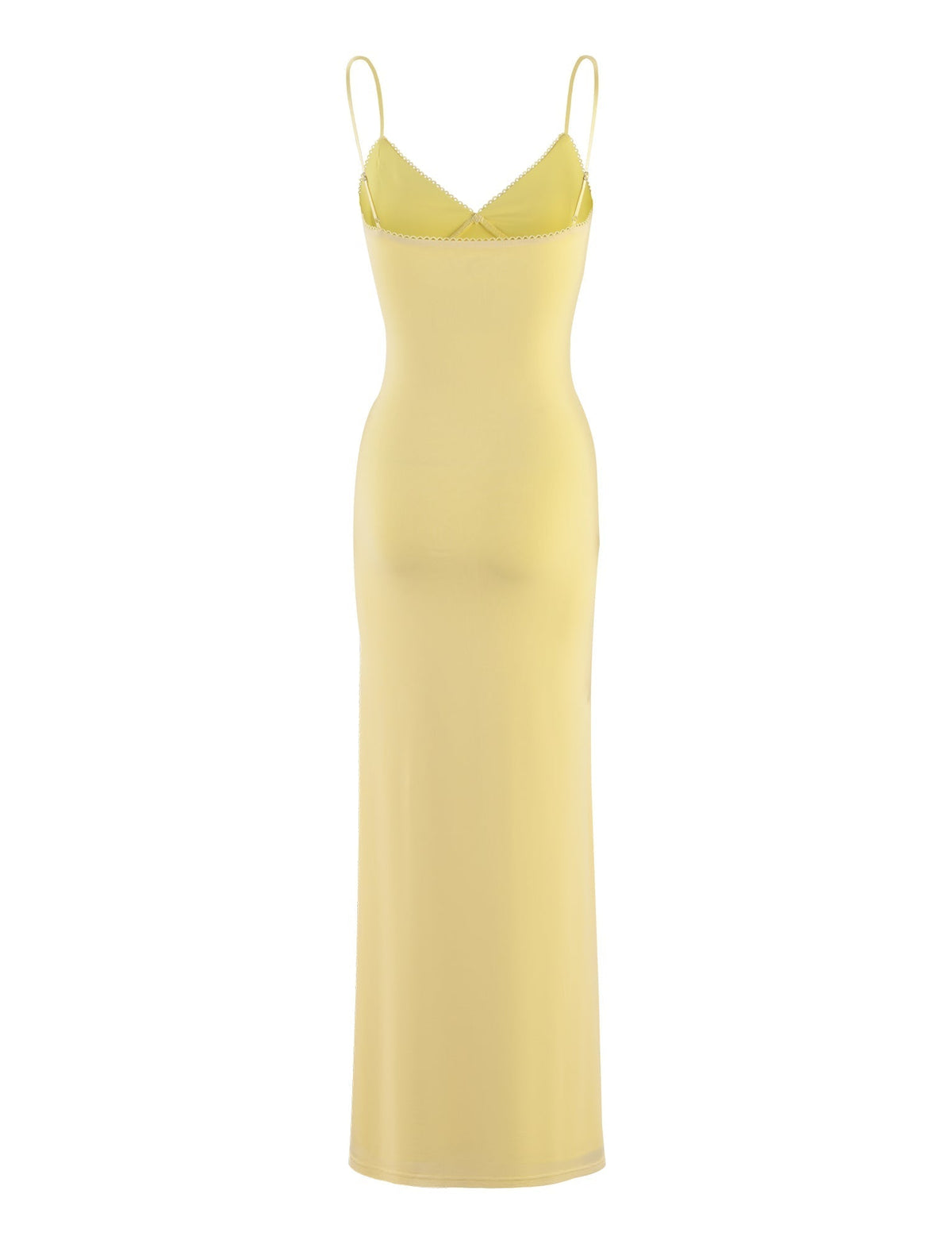 Deep V-Neck Spaghetti Strap Lace Trim Slip Column Maxi Dress