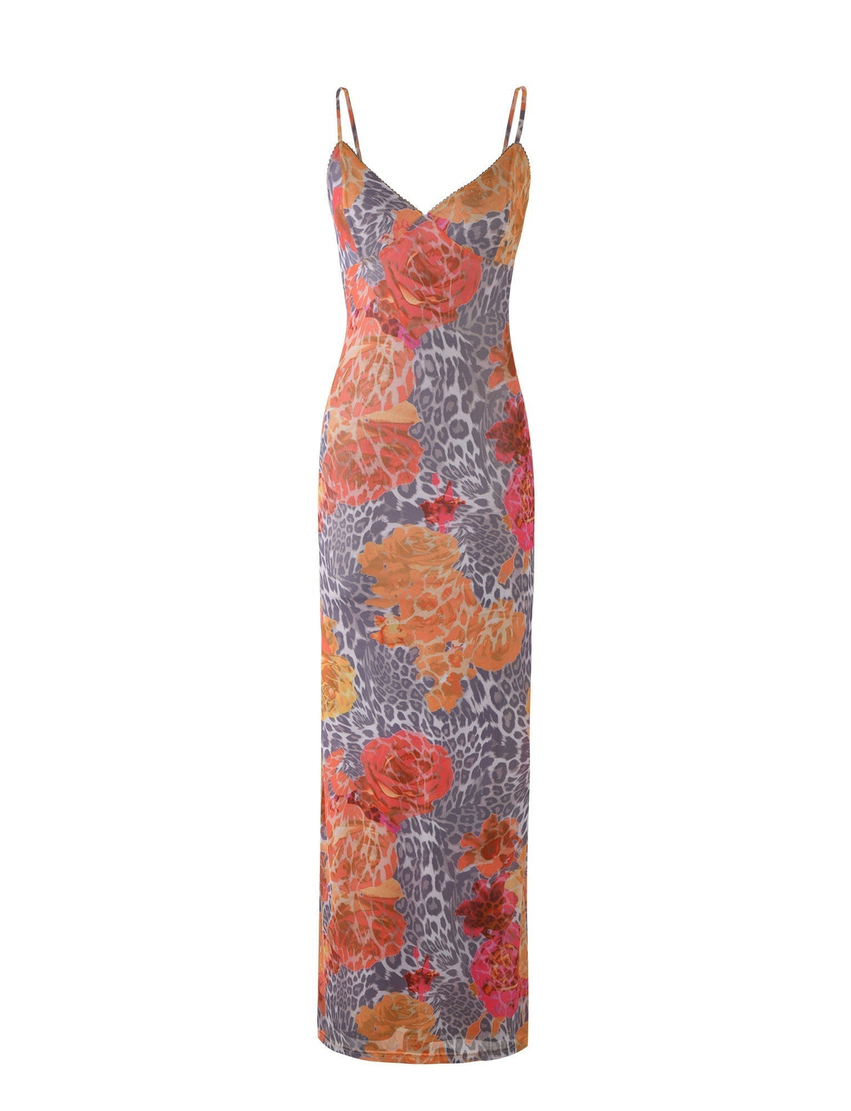Spaghetti Strap Floral Layered Print Slip Maxi Dress