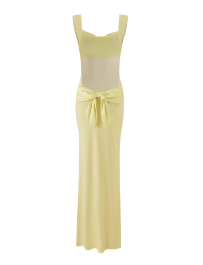 Wide Strap Low Open Back Bow Detail Bodycon Maxi Dress