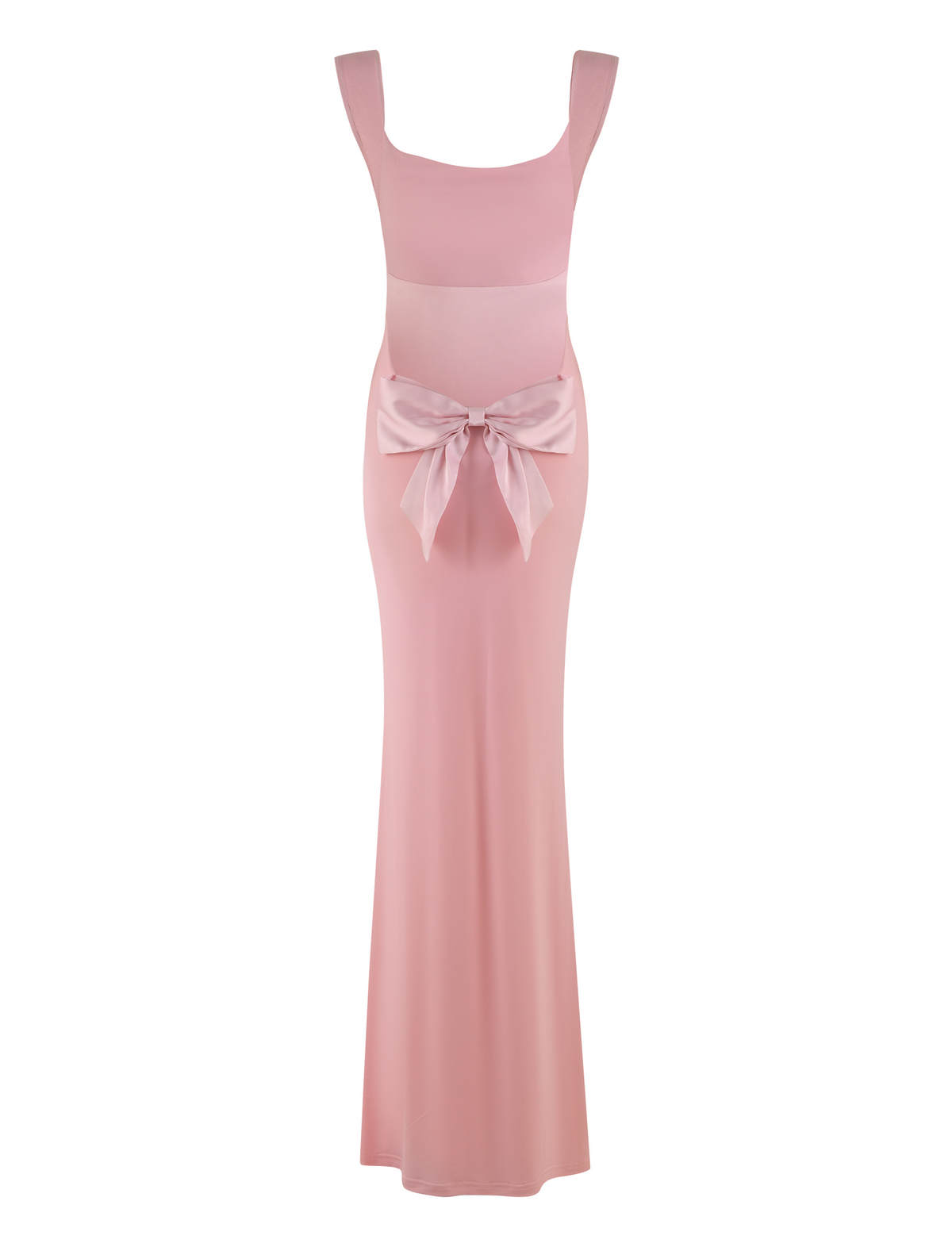 Wide Strap Square Back Satin Bow Detail Bodycon Maxi Gown