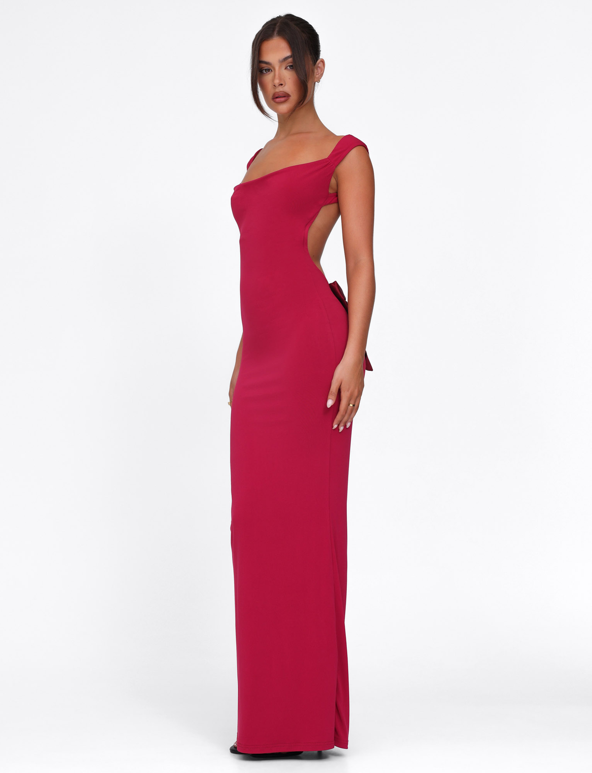 Wide Strap Open Back Contrast Bow Mermaid Maxi Gown