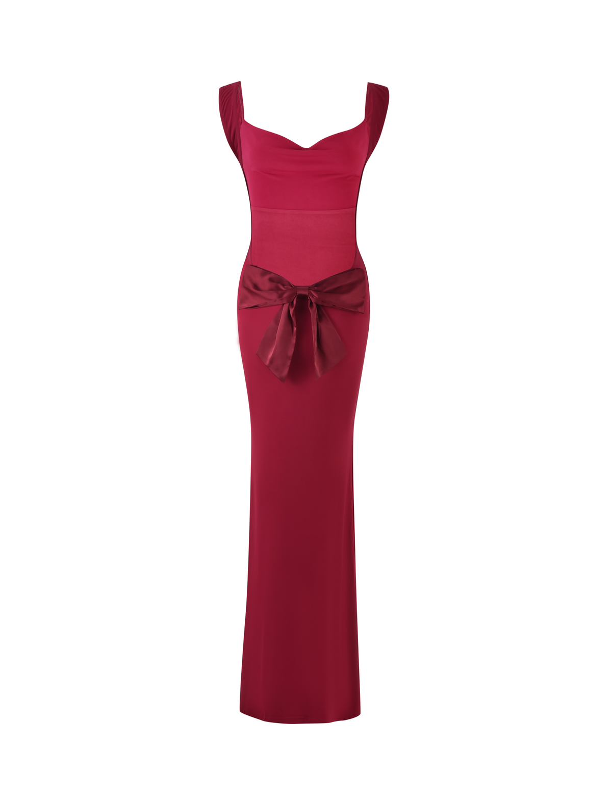 Wide Strap Open Back Contrast Bow Mermaid Maxi Gown