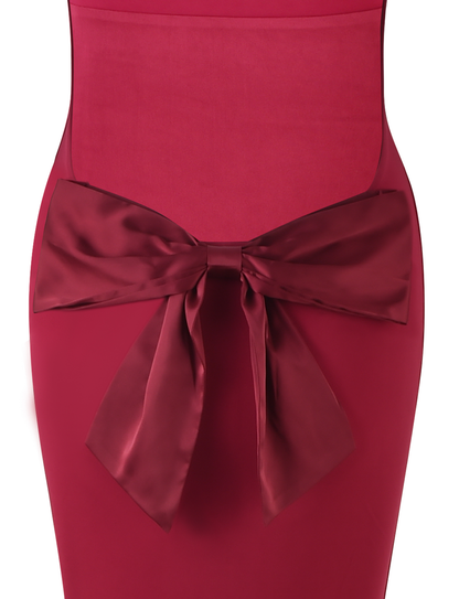 Wide Strap Open Back Contrast Bow Mermaid Maxi Gown