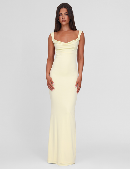 Wide Strap Low Open Back Bow Detail Bodycon Maxi Dress