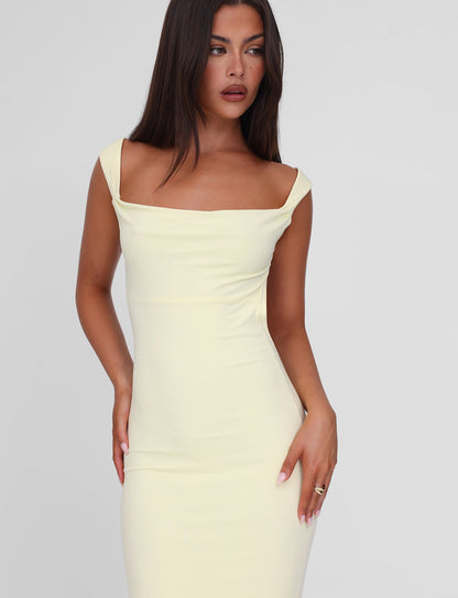 Wide Strap Low Open Back Bow Detail Bodycon Maxi Dress