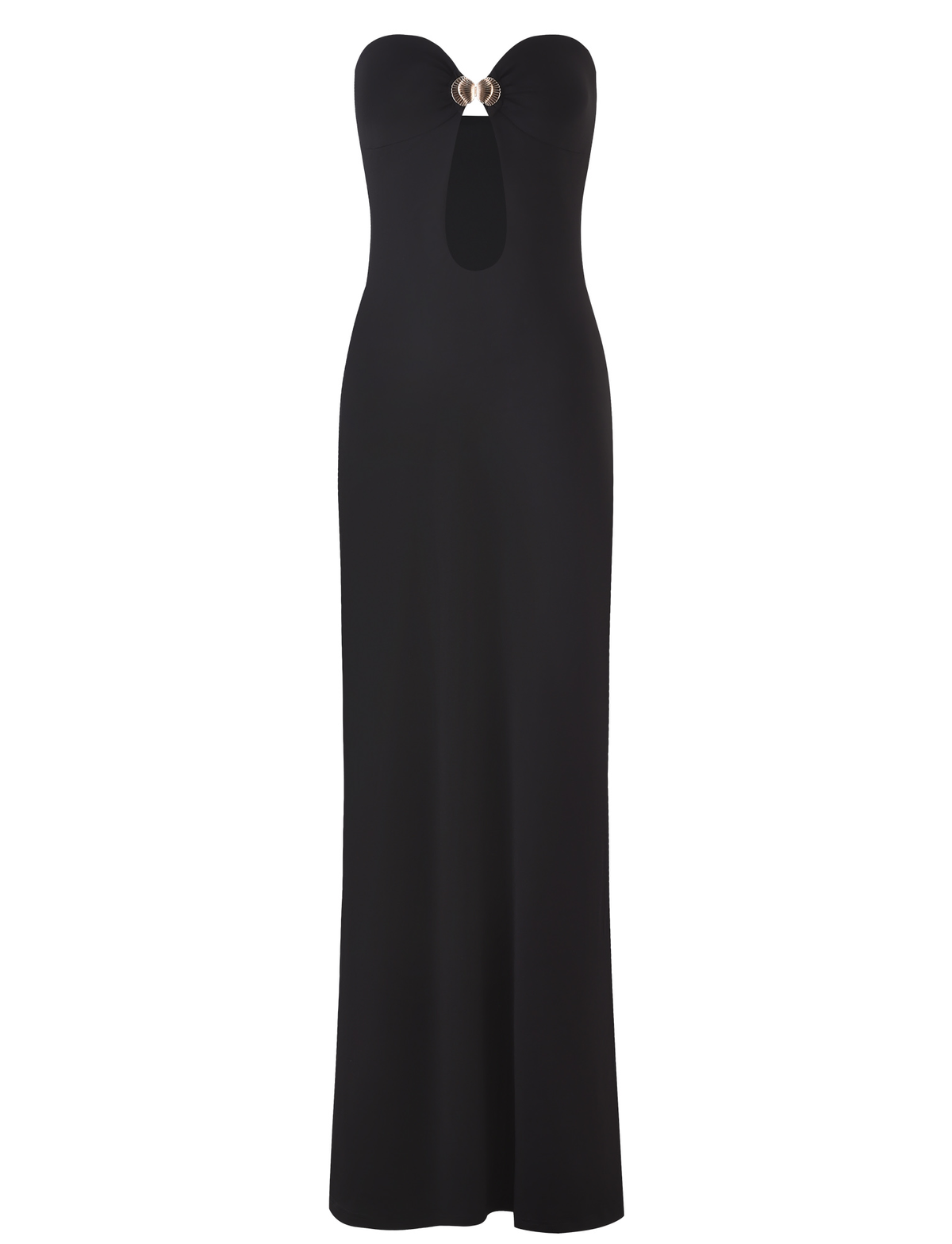 Strapless Teardrop Cutout Metal Disc Hardware Column Maxi Dress