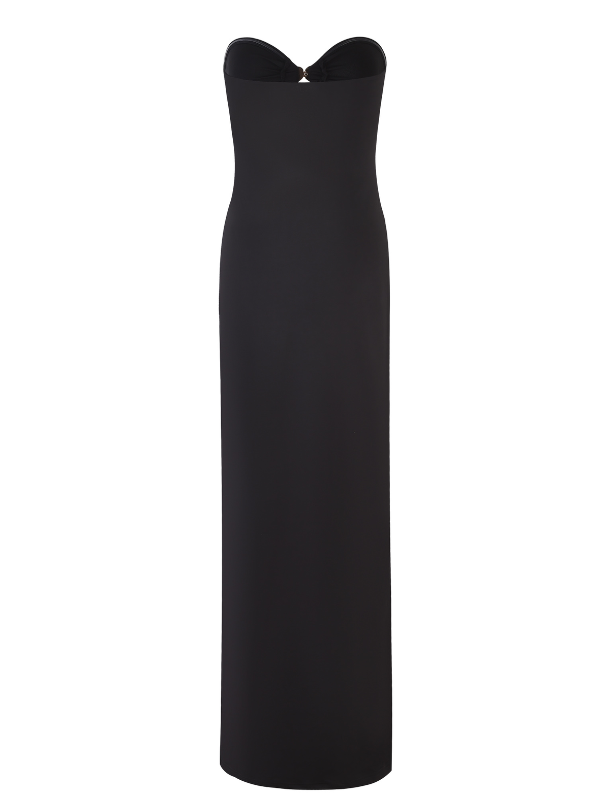Strapless Teardrop Cutout Metal Disc Hardware Column Maxi Dress