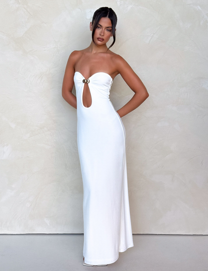 Sweetheart Cutout Hardware Detail Strapless Floor-Length Maxi Dress