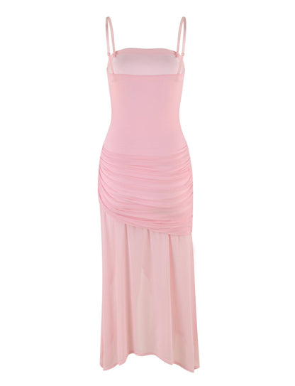 Strapless Ruched Wrap Overlap Side Slit Midi Skirt Tube Top Set