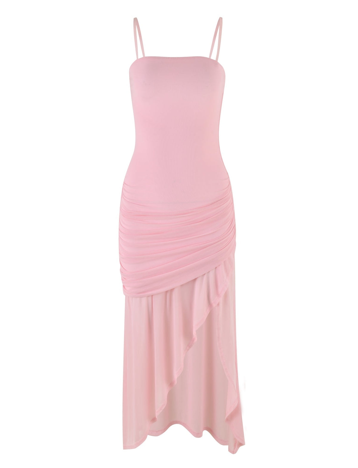 Strapless Ruched Wrap Overlap Side Slit Midi Skirt Tube Top Set